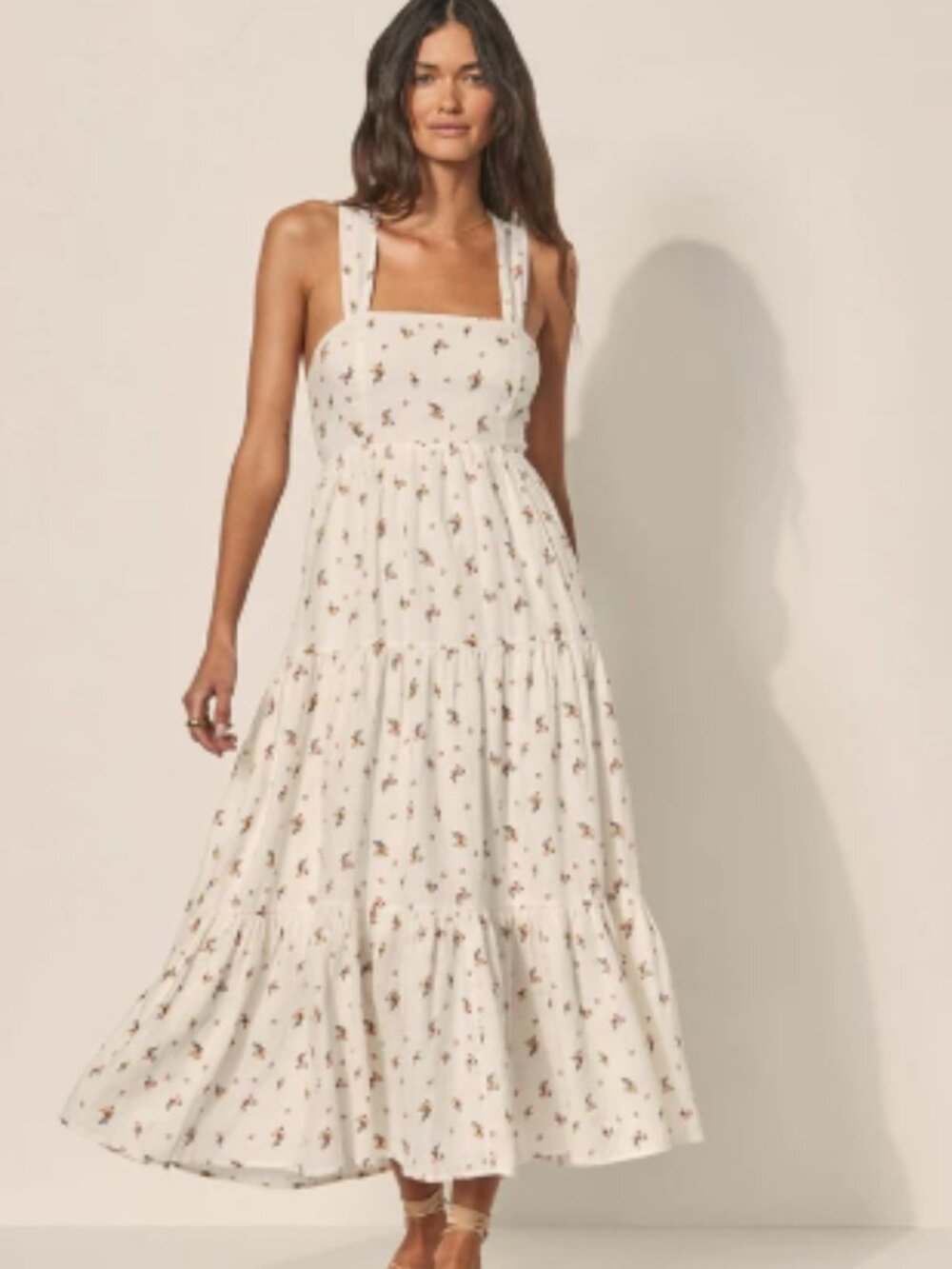 Kivari Size Us 8 Daria Maxi Dress White Floral 100% Linen New!
